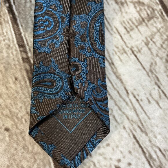 Mens Brioni Tie Brown & Blue Paisley 100% Silk Handmade in Italy Business Formal - Picture 5 of 5